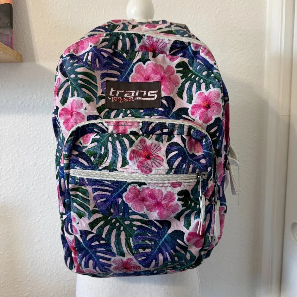 Trans by Jansport Floral Backpack Unisex Large Pink Multicolor School Bag